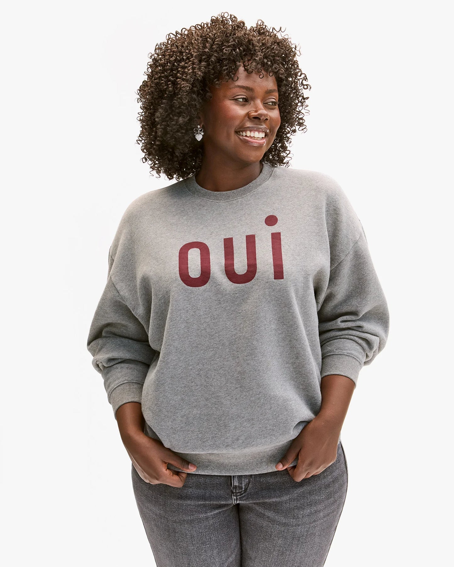 Clare V | Oversized Sweatshirt Oui - Grey Marle / Bordeaux