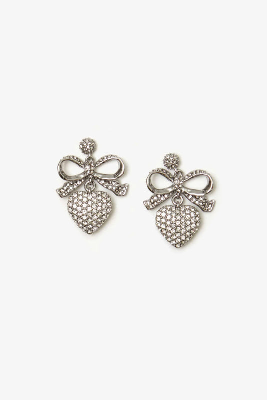 Clare V | Petit Heart Drop Pave Earring -Silver