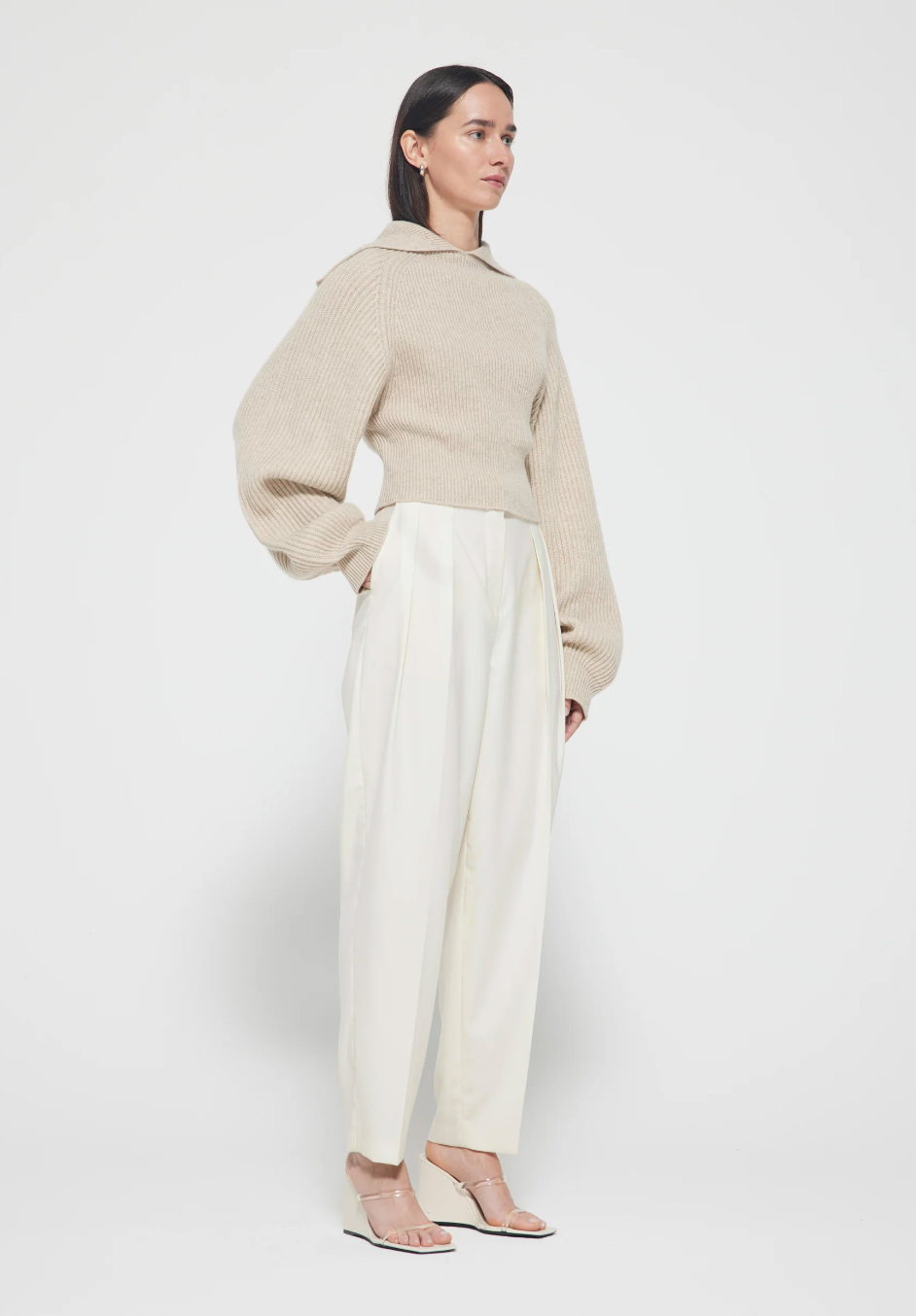 RÓHE | Cashmere Wide Collar Knit - Stone