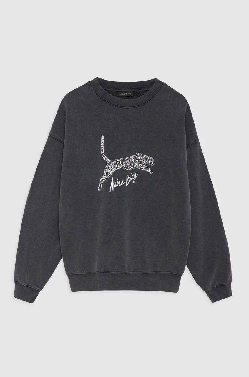 Anine Bing | Spencer Sweatshirt Spotted Leopard - Washed Black