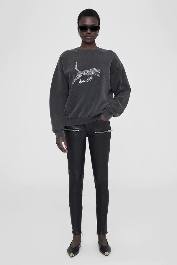 Anine Bing | Spencer Sweatshirt Spotted Leopard - Washed Black