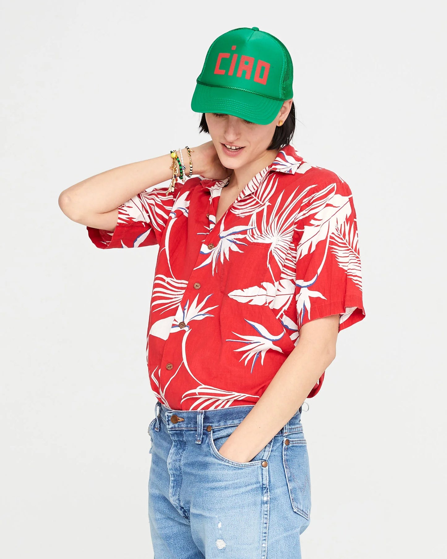 Clare V | Ciao Trucker Hat - Green/Red