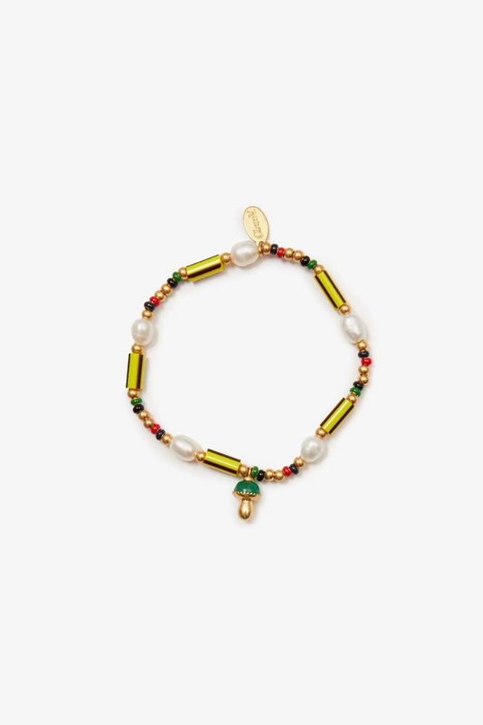 Clare V | Beaded Stripe Stretch Bracelet - Vintage Gold/Multi