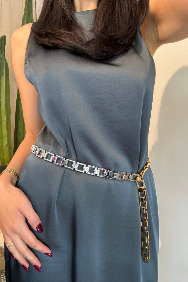 IRO Paris | Chain Thin Belt | Green/Light - Silver/Gold