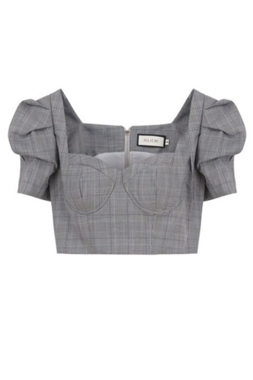 Ailiere | Plaid Wool Bustier - Grey