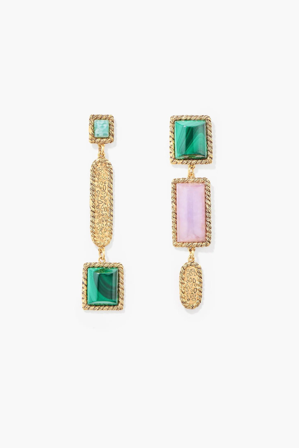 Aurélie Bidermann | Malli Earrings - Malachite/Amazonite/Violet Jade