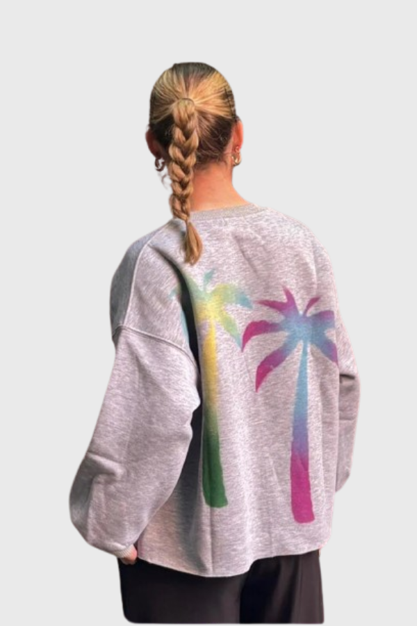 Les Tricots D'o | V-neck Sweatshirt Palm Trees -  Grey