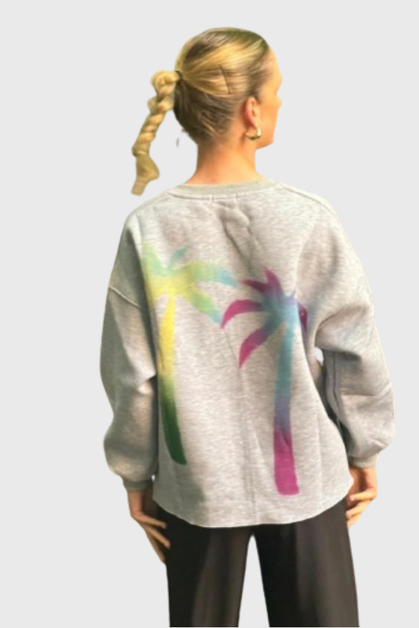 Les Tricots D'o | V-neck Sweatshirt Palm Trees -  Grey