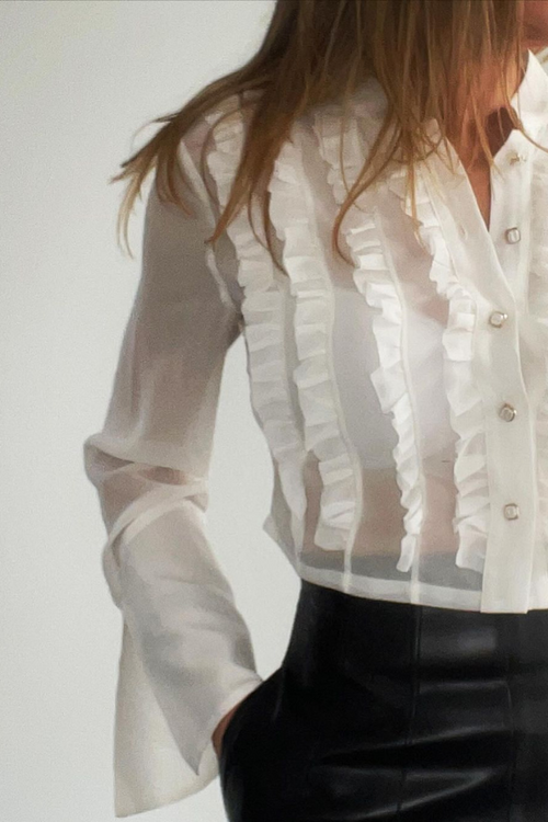 Ailiere | Silk Ruffle Shirt - White