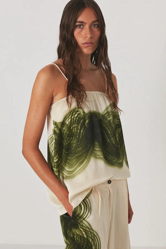 Rabens Saloner | Magny Swirl String Elastic Cami - Olive Chalk