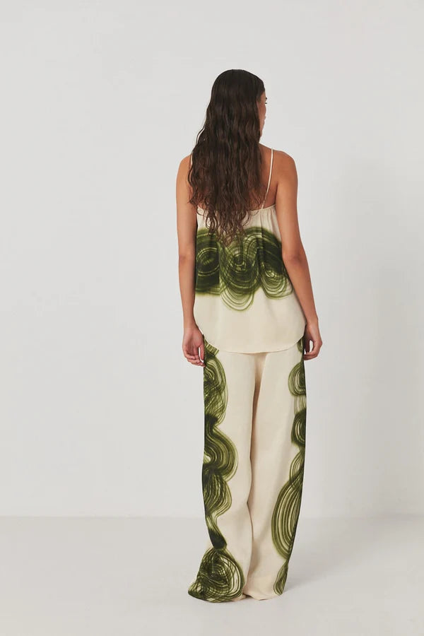 Rabens Saloner | Briana Swirl Pleat Wide Pant - Olive Chalk Combo