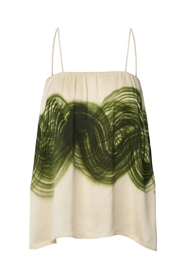 Rabens Saloner | Magny Swirl String Elastic Cami - Olive Chalk