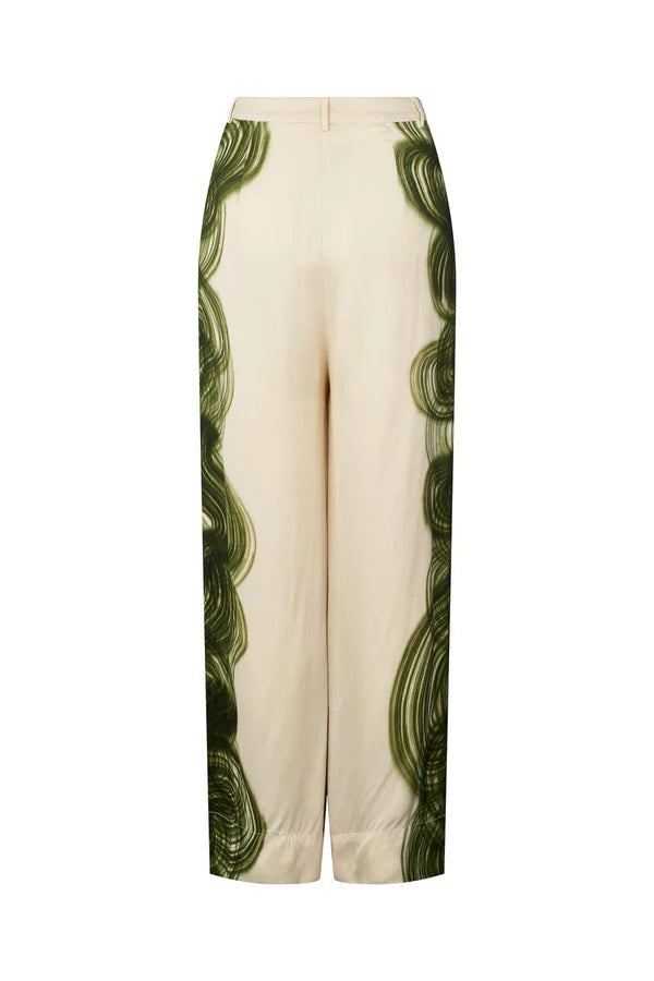 Rabens Saloner | Briana Swirl Pleat Wide Pant - Olive Chalk Combo