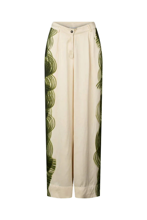 Rabens Saloner | Briana Swirl Pleat Wide Pant - Olive Chalk Combo