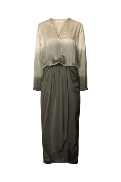 Rabens Saloner | Vera Flow Wrap Over Dress - Sand Combo