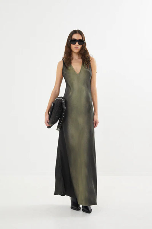 Rabens Saloner | Venus Graffiti Bias Dress - Olive Charcoal Combo