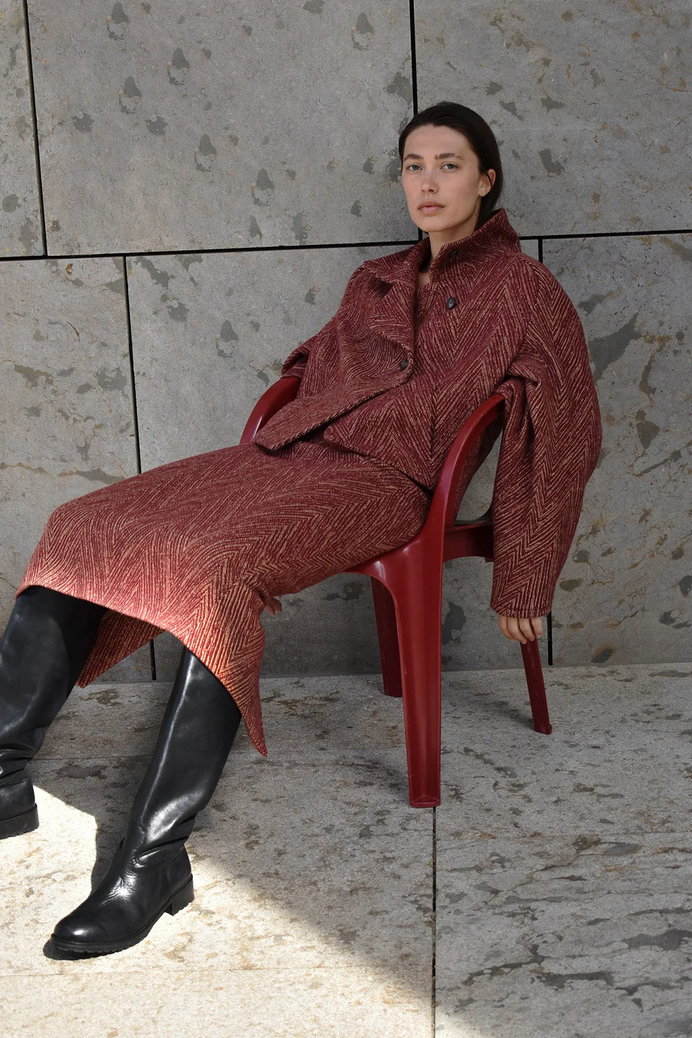 Rabens Saloner | Luzie Herringbone Skirt - Burgundy