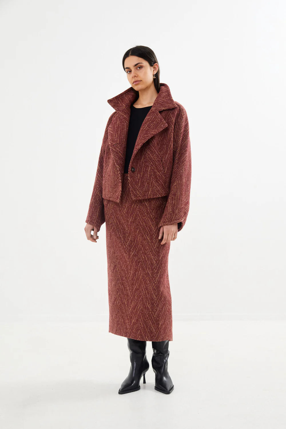 Rabens Saloner | Luzie Herringbone Skirt - Burgundy
