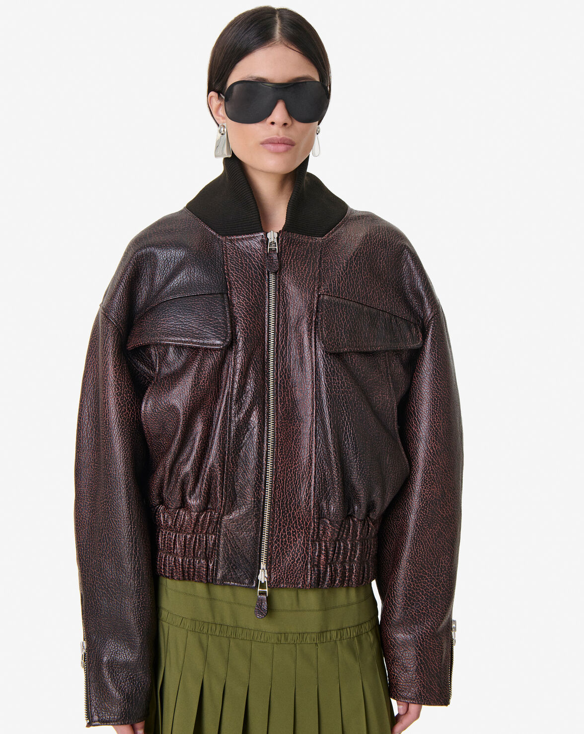 IRO | Aster Bomber Jacket - Chocolate Grained Leather