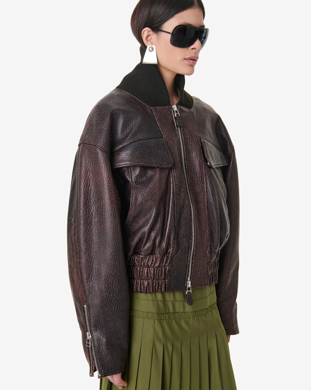 IRO | Aster Bomber Jacket - Chocolate Grained Leather