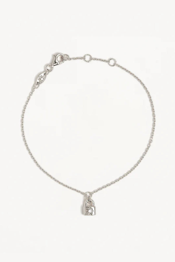 By Charlotte | Crystal Lotus Heart Padlock Bracelet - Silver