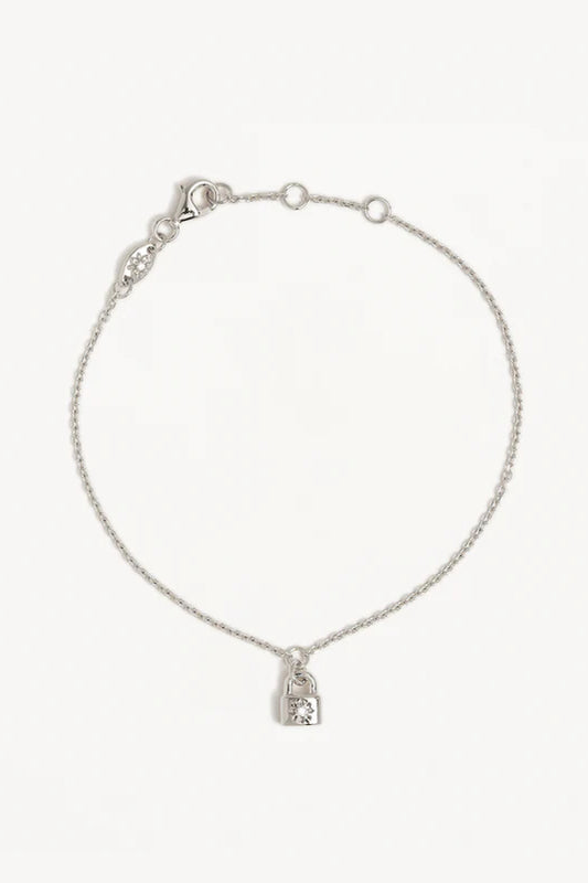 By Charlotte | Crystal Lotus Heart Padlock Bracelet - Silver