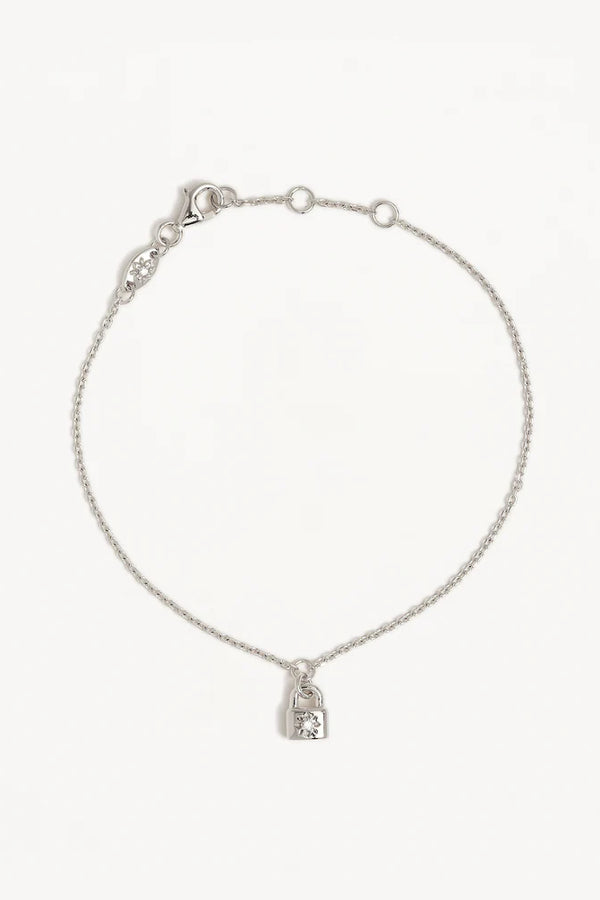 By Charlotte | Crystal Lotus Padlock Bracelet - Silver