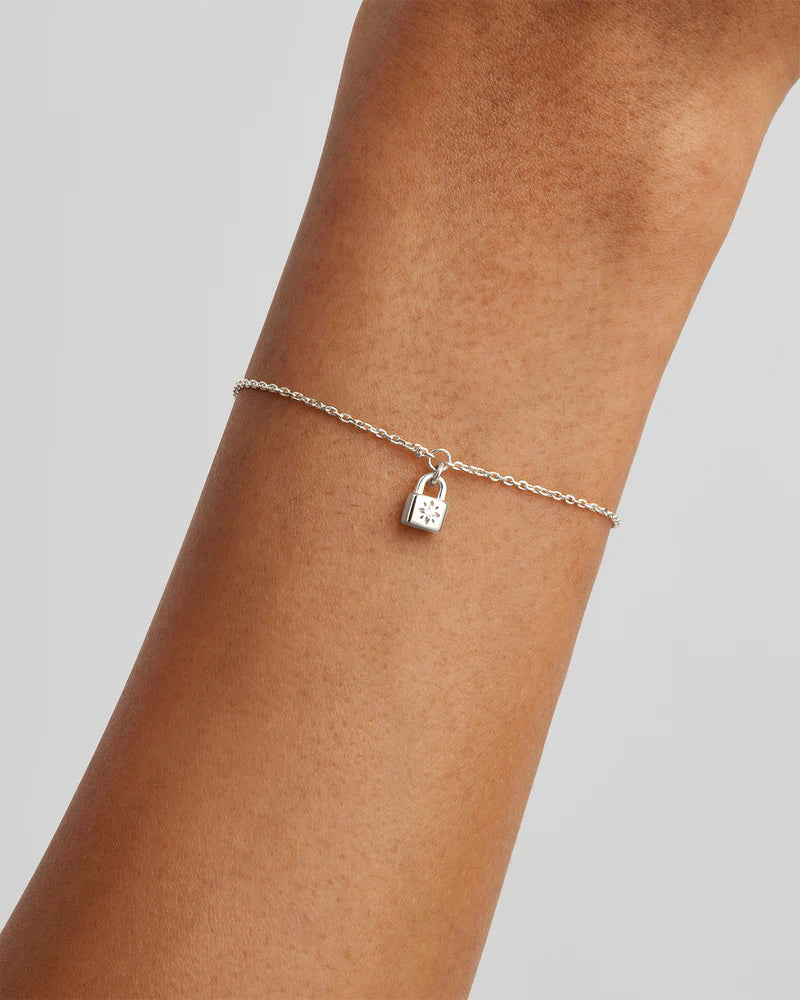 By Charlotte | Crystal Lotus Padlock Bracelet - Silver