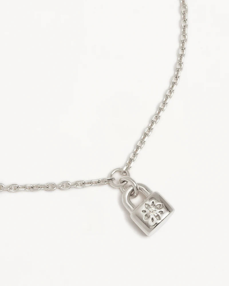 By Charlotte | Crystal Lotus Padlock Bracelet - Silver