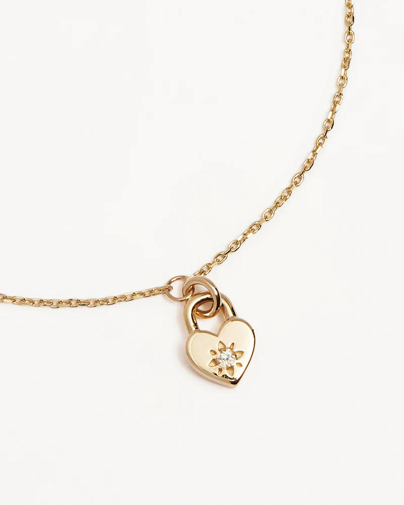 By Charlotte | Crystal Lotus Heart Padlock Bracelet - Gold