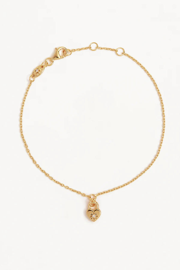 By Charlotte | Crystal Lotus Heart Padlock Bracelet - Gold