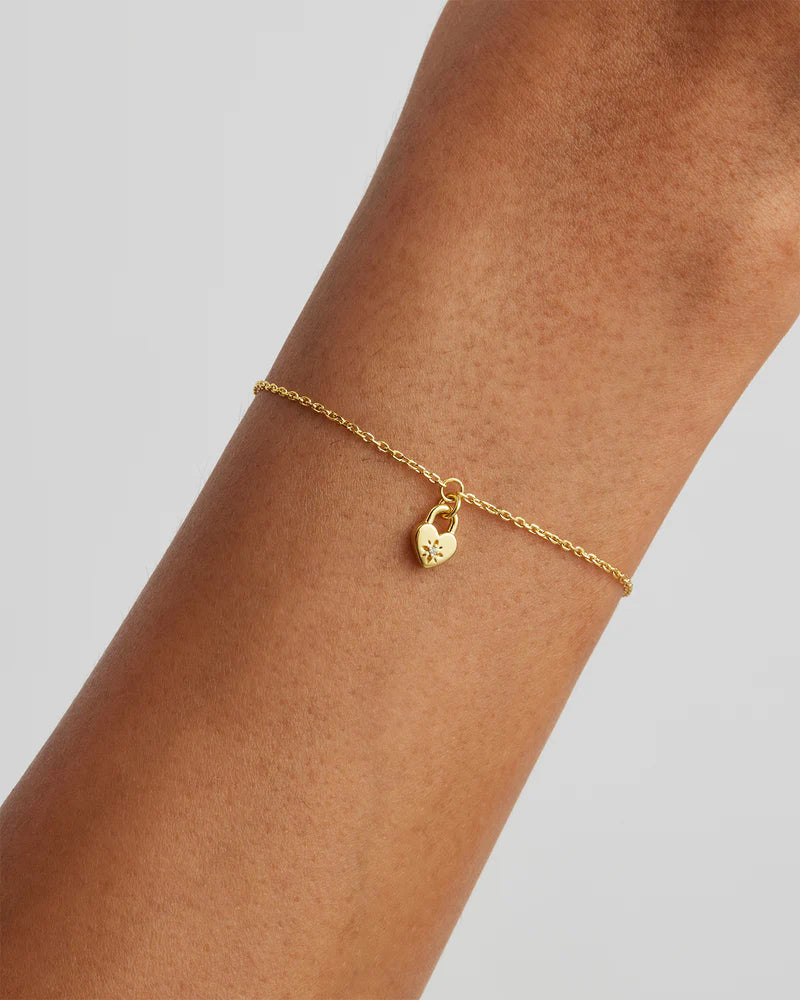 By Charlotte | Crystal Lotus Heart Padlock Bracelet - Gold