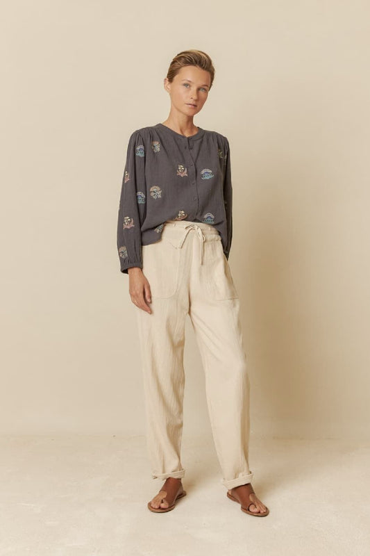 Indi & Cold | Embroidered Blouse - Carbon
