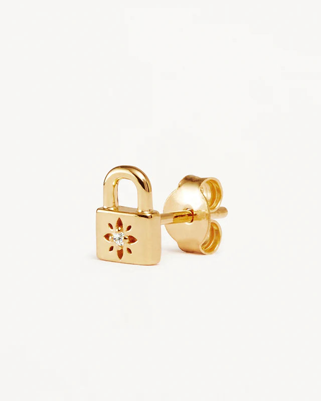 By Charlotte | Crystal Lotus Padlock Stud Earrings - Gold