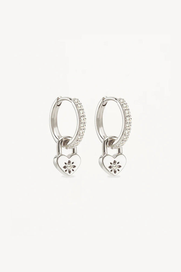 By Charlotte | Love Unlocked Padlock Hoops - Silver