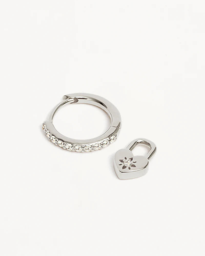 By Charlotte | Love Unlocked Padlock Hoops - Silver