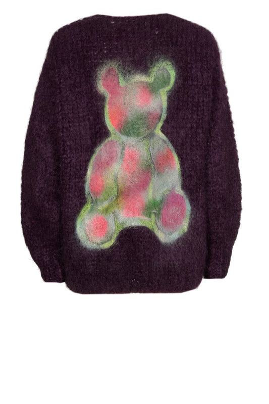 Les Tricots D'o | Charlotte Cardigan - Dark Purple Bear Grafitti