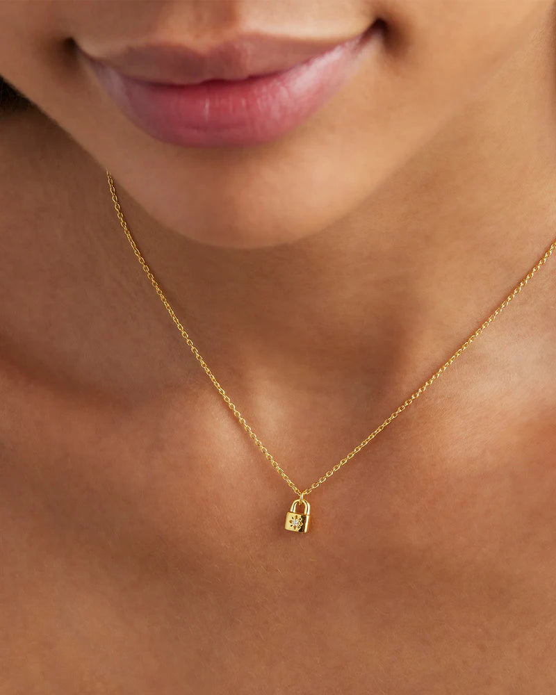 By Charlotte | Crystal Lotus Padlock Necklace - Gold