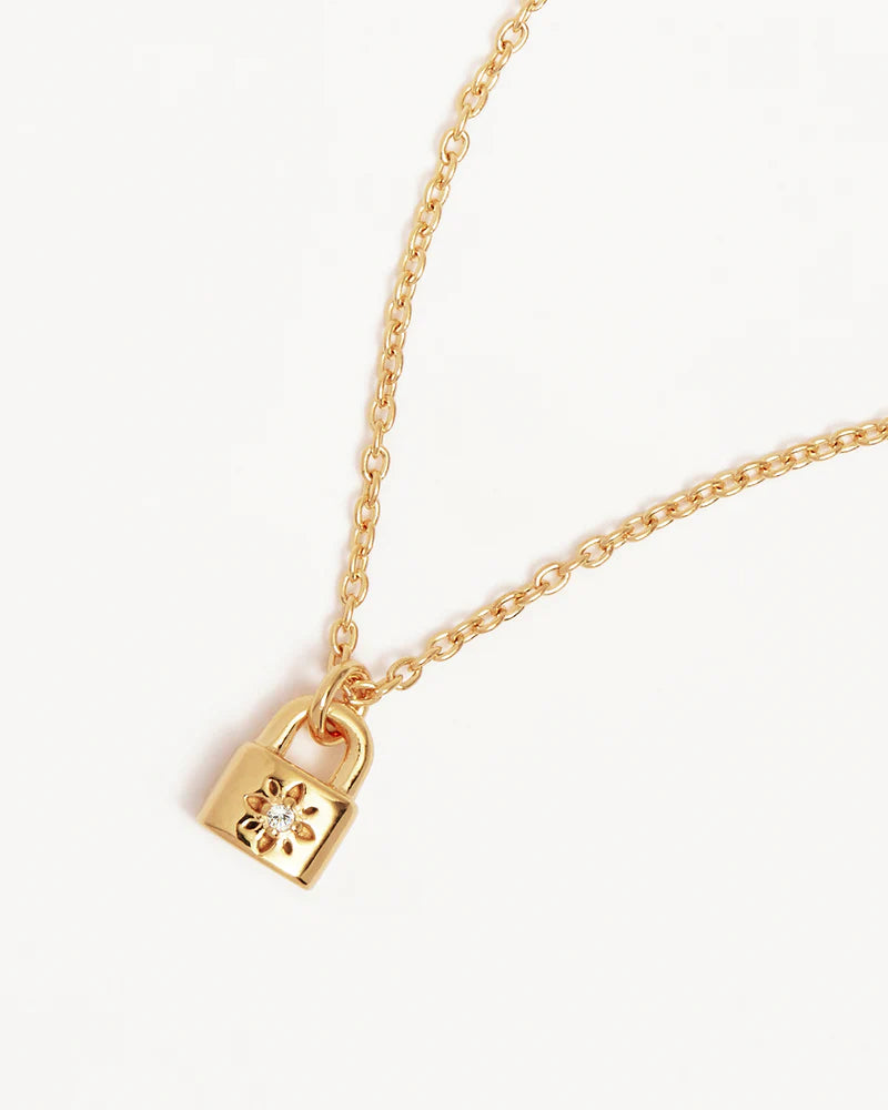 By Charlotte | Crystal Lotus Padlock Necklace - Gold