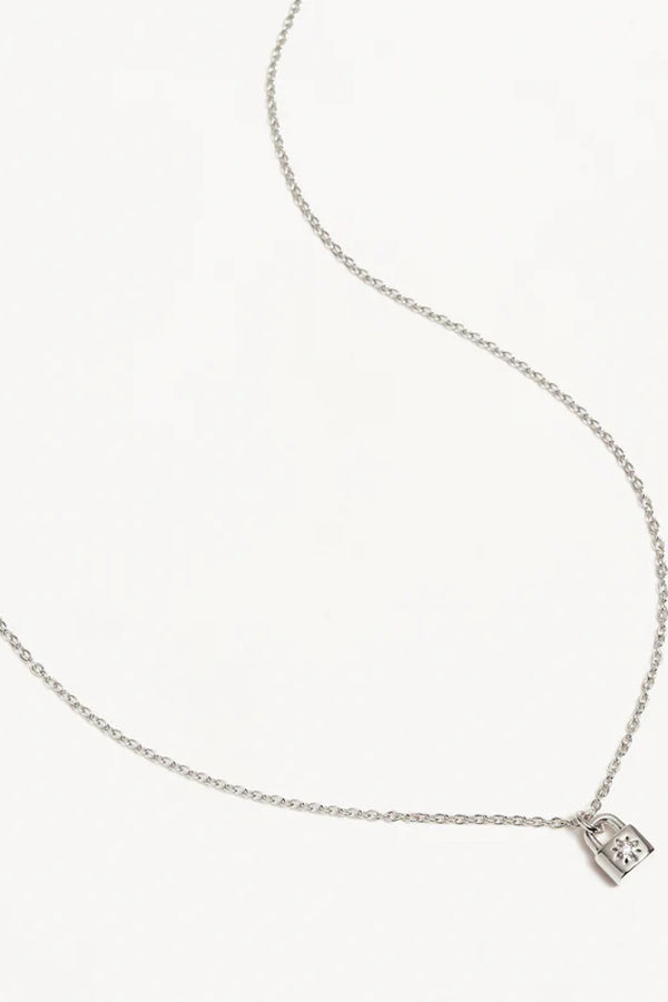 By Charlotte | Crystal Lotus Padlock Necklace - Silver