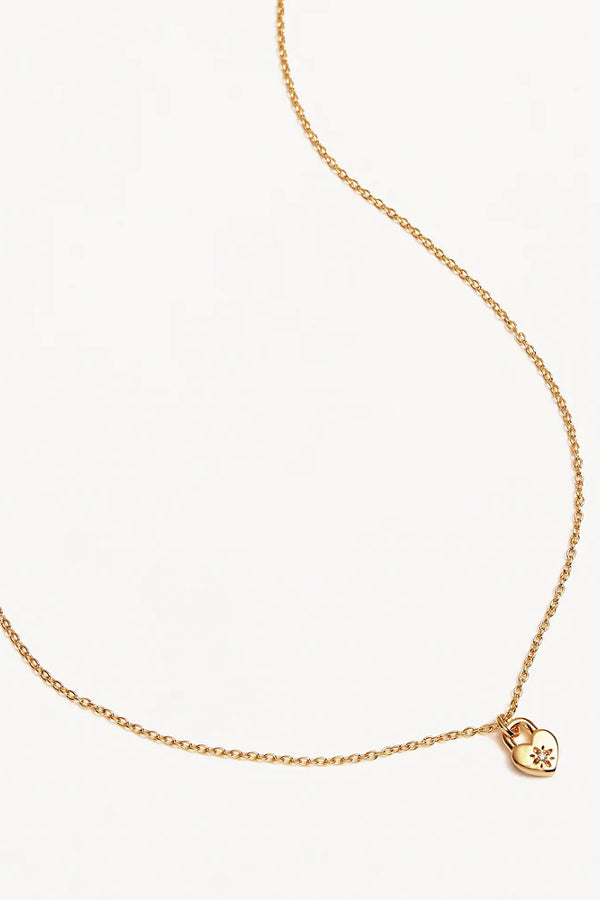 By Charlotte | Crystal Lotus Heart Padlock Necklace - 18k Gold