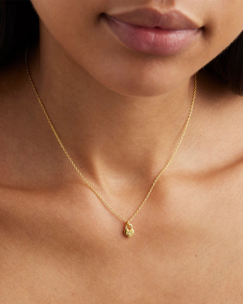 By Charlotte | Crystal Lotus Heart Padlock Necklace - 18k Gold