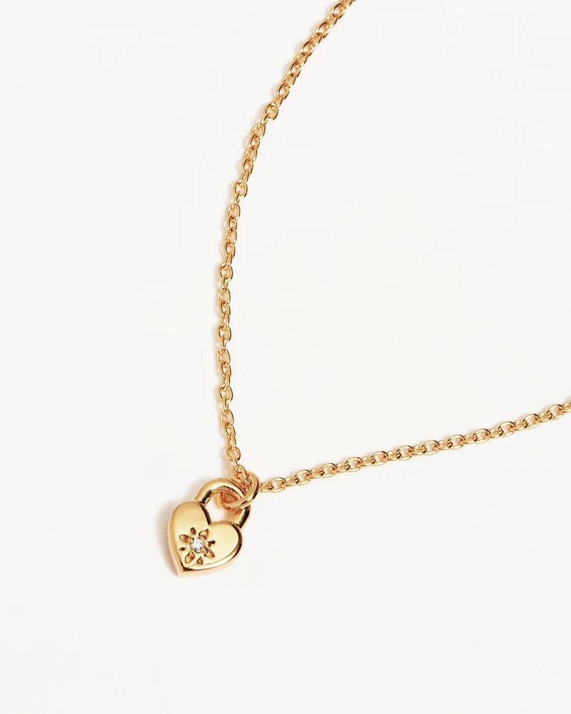 By Charlotte | Crystal Lotus Heart Padlock Necklace - 18k Gold