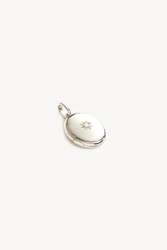 By Charlotte | Rounded Lotus Locket Pendant - Silver