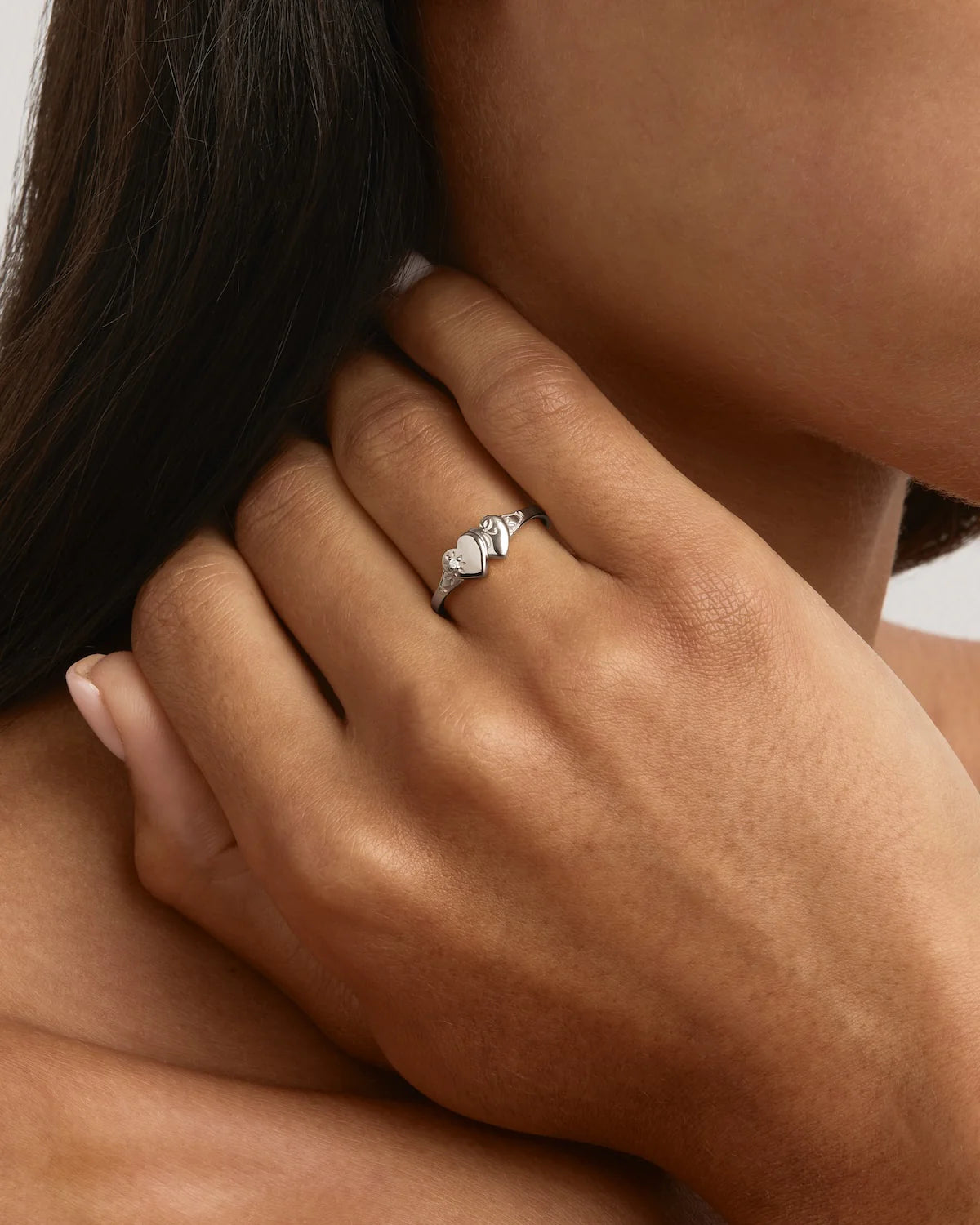 By Charlotte | Forever Intertwined Heart Signet Ring - Silver