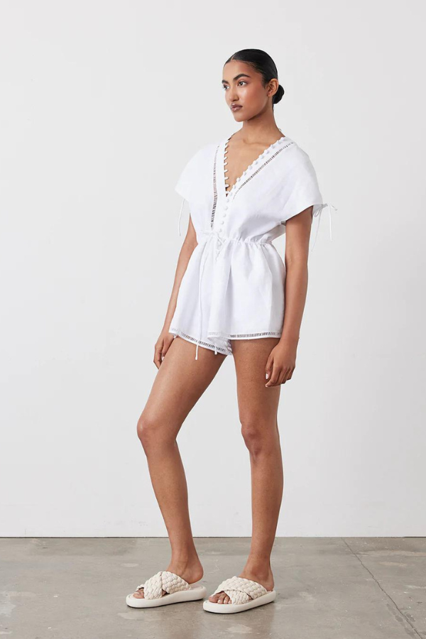 Joslin | Mary Lin Linen Ramie Playsuit - Optical White