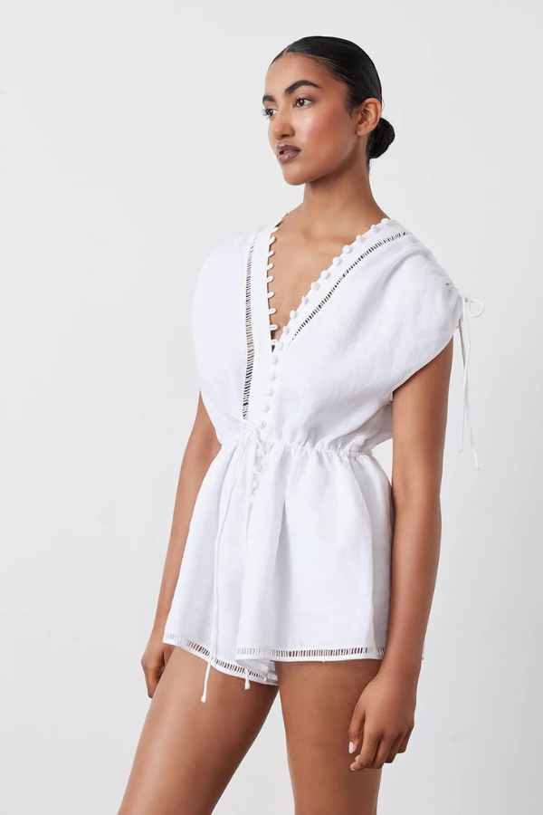 Joslin | Mary Lin Linen Ramie Playsuit - Optical White