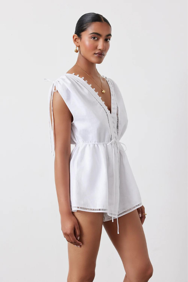 Joslin | Mary Lin Linen Ramie Playsuit - Optical White