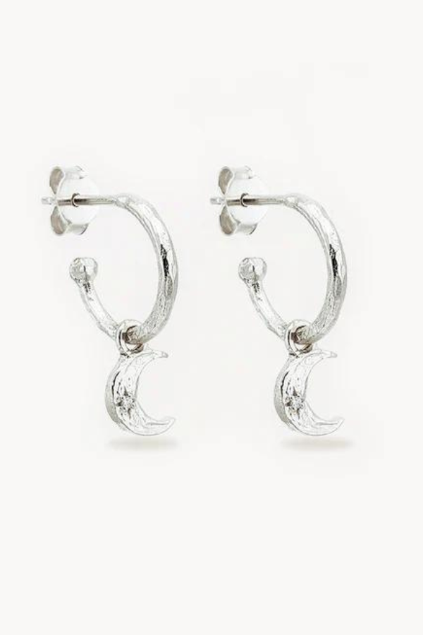 By Charlotte | Waning Crescent Hoops - Silver