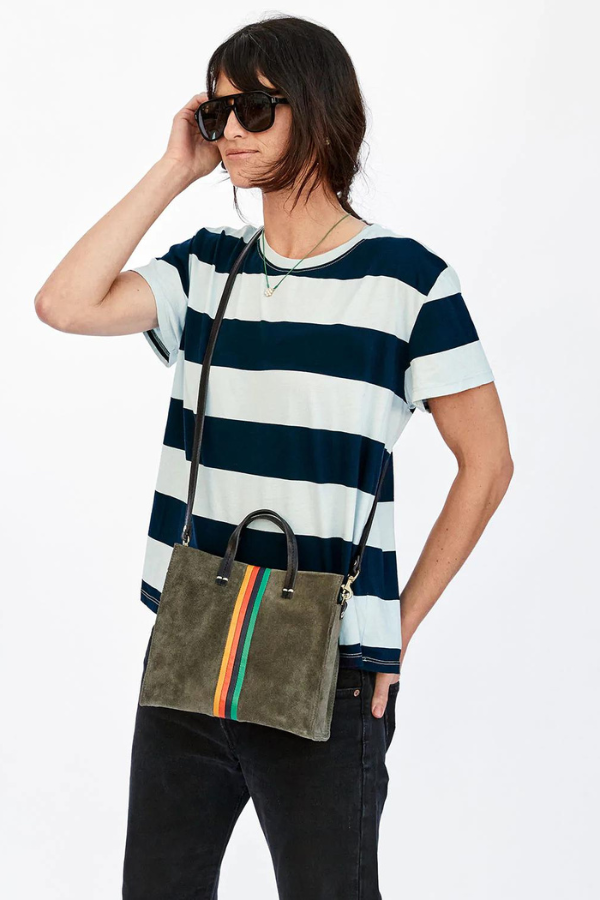 Clare V | Petit Simple Tote - Suede Army Stripe